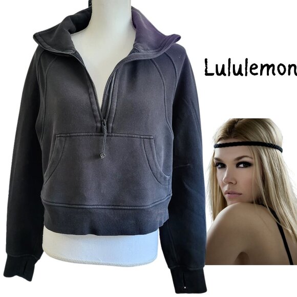 LULULEMON Dark Charcoal Gray Half-Zip Scuba Cropped Pullover Shirt Women's XS/S - Picture 1 of 6